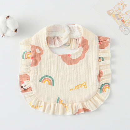 Baby Bib Ruffled Cotton Printed Gauze Lace Bib