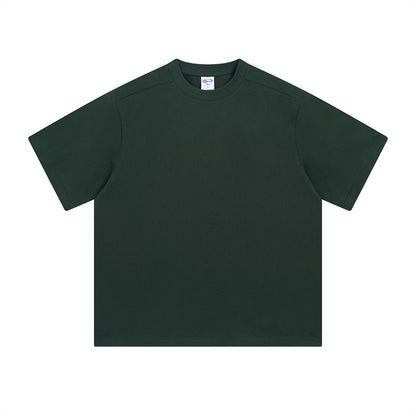 Retro Patchwork Short Sleeve Pure Color Minimal Versatile T-Shirt for Men and Women