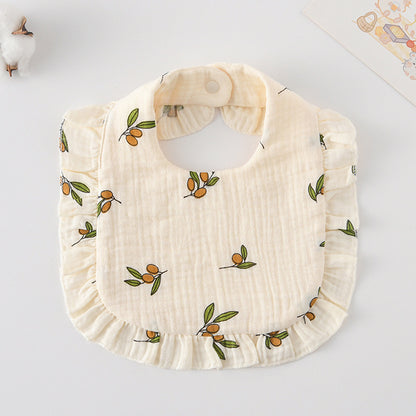 Baby Bib Ruffled Cotton Printed Gauze Lace Bib
