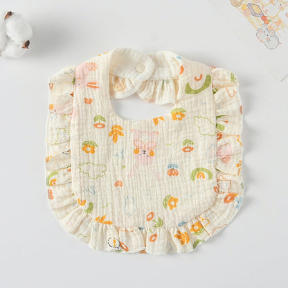 Baby Bib Ruffled Cotton Printed Gauze Lace Bib
