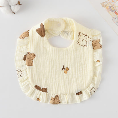 Baby Bib Ruffled Cotton Printed Gauze Lace Bib