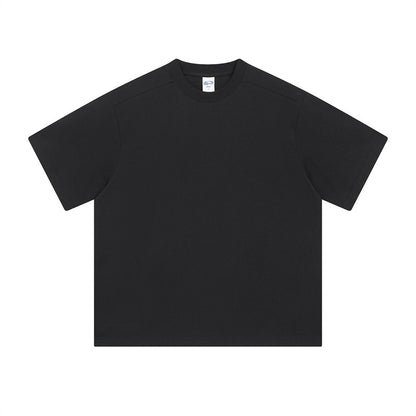 Retro Patchwork Short Sleeve Pure Color Minimal Versatile T-Shirt for Men and Women