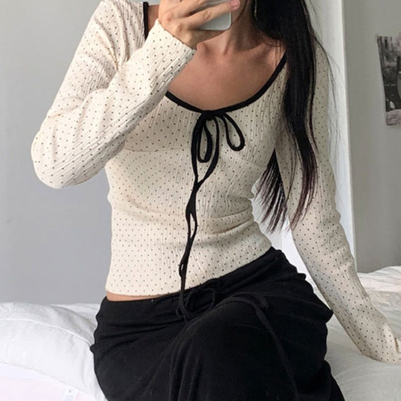 Polka Dot Long Sleeve T-shirt Female Spring Autumn Winter Inner Wear Base