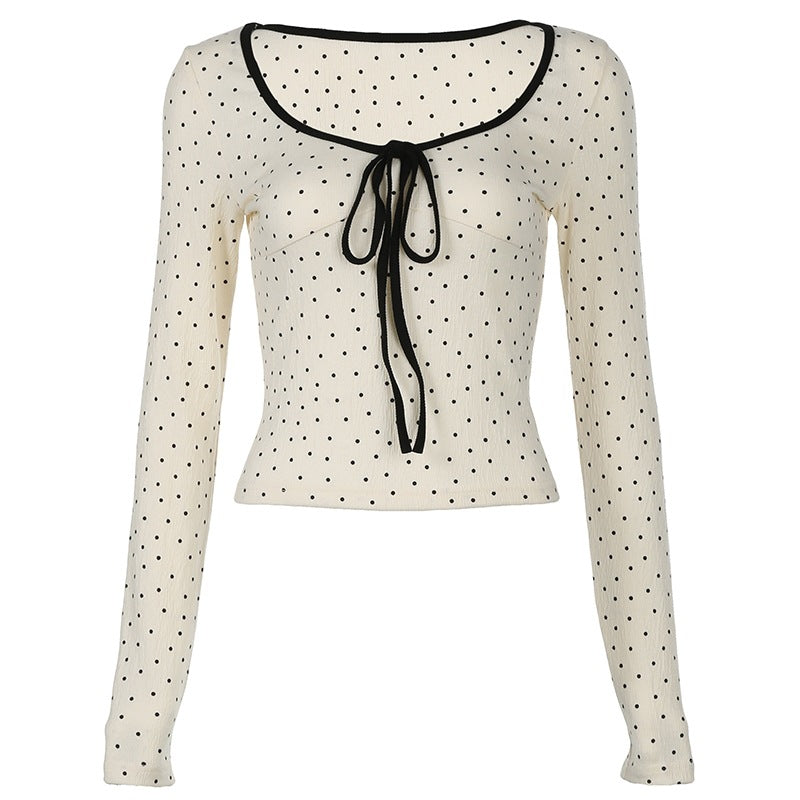 Polka Dot Long Sleeve T-shirt Female Spring Autumn Winter Inner Wear Base