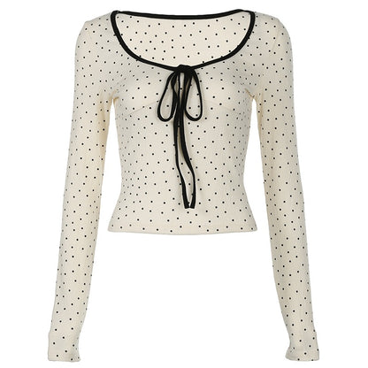 Polka Dot Long Sleeve T-shirt Female Spring Autumn Winter Inner Wear Base