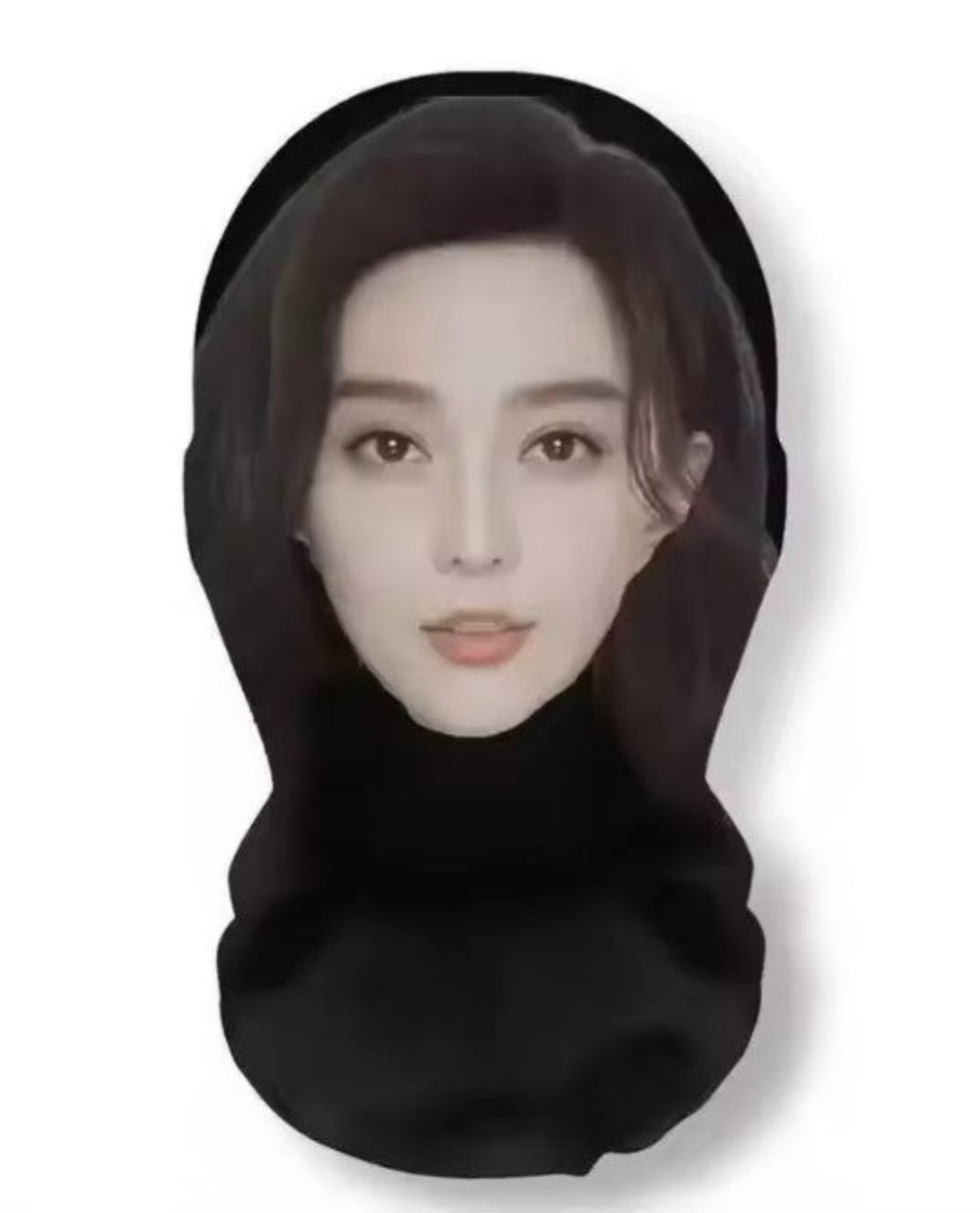 A novelty black neck gaiter mask featuring a printed portrait of Chinese actress范冰冰, shown against a plain white background.
