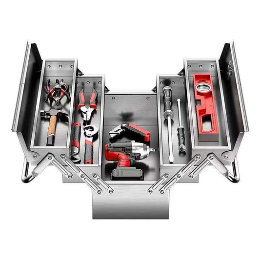 3-Layer Stainless Steel Portable Tool Box - Multi-functional Hardware Storage