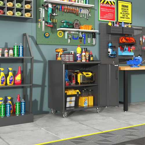 Heavy-Duty Metal Garage Storage Cabinet With Wheels - Sturdy And Durable Tool Storage Cabinet For Garage, Office, And Home Organizer Solutions