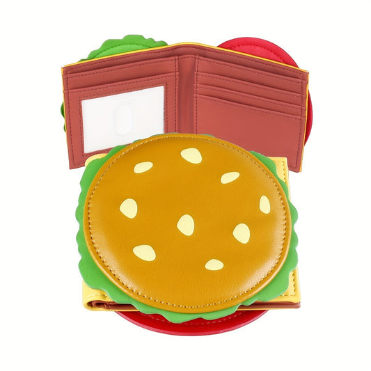 Hamburger-shaped wallet with open design on a white background