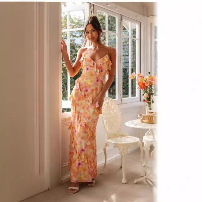Summer Female V-neck Flounce Dress