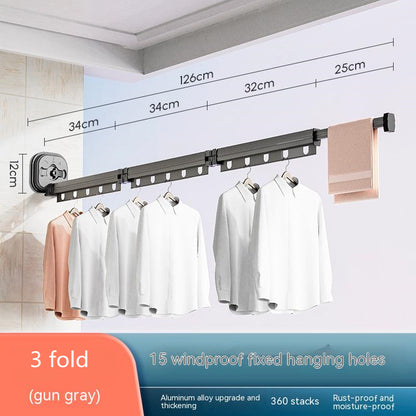 Suction Cup Folding Clothes Hanger - Indoor Home Balcony Aluminum Retractable Drying Rack
