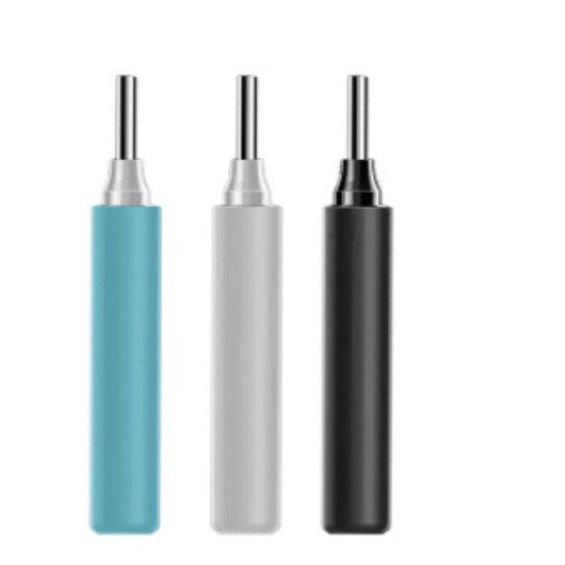 Three electronic components in blue, white, and black on a white background