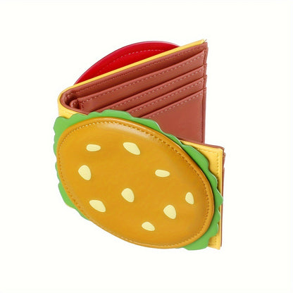 Hamburger-shaped wallet with a red interior on a white background