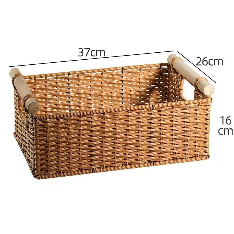 Zhonggu Rattan Trolley Storage Basket Metal Snack Rack