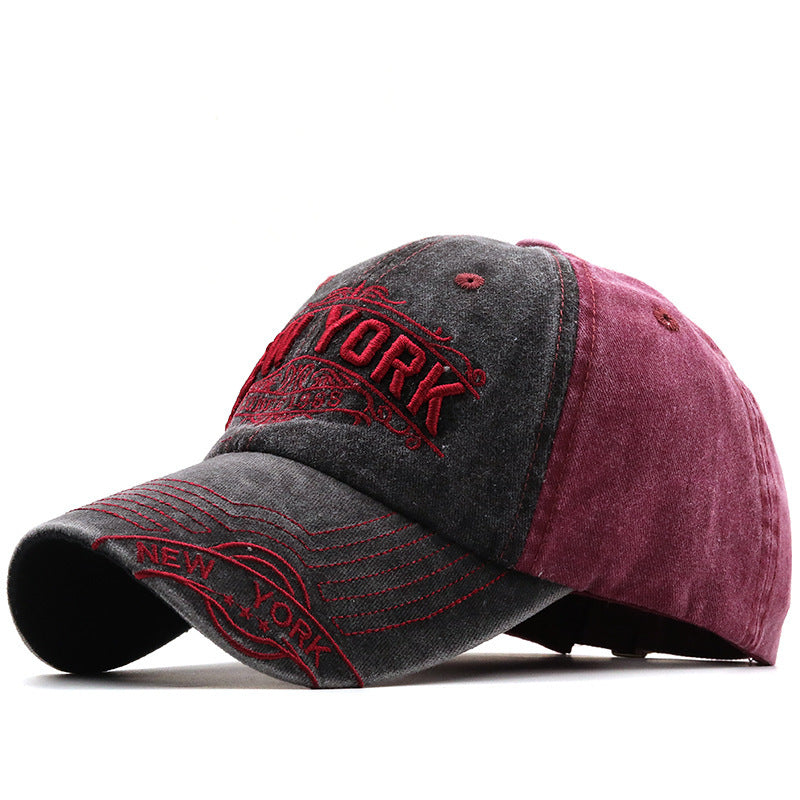 NEW YORK Big Alphabet Embroidery Baseball Cap Washed Distressed Peaked Cap