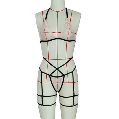 Lace Hollow Lingerie with Leg Straps – Elegant Three-Point Design