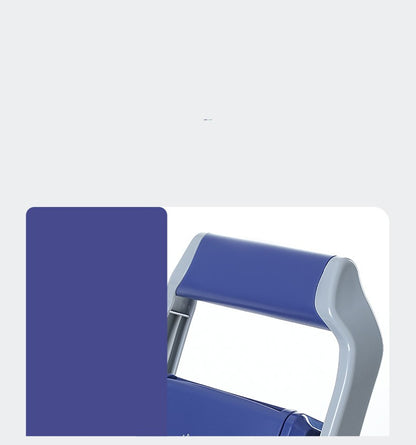 Blue chair with a white armrest on a light gray background