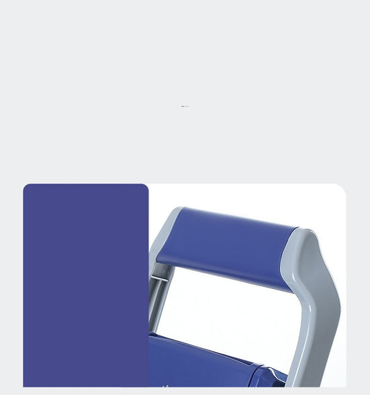 Blue chair with a white armrest on a light gray background