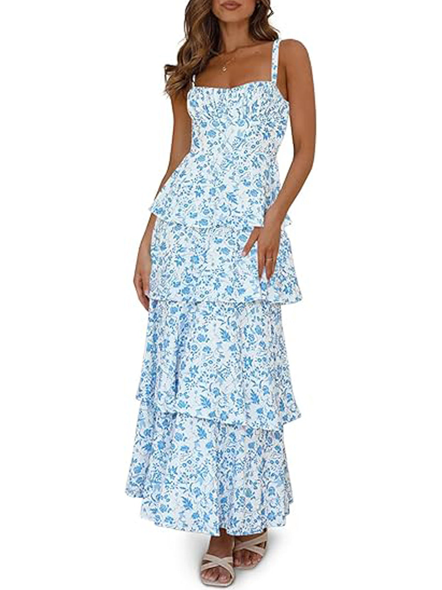 Spring And Summer Floral Holiday Party Backless Sweet Formal Dress Women