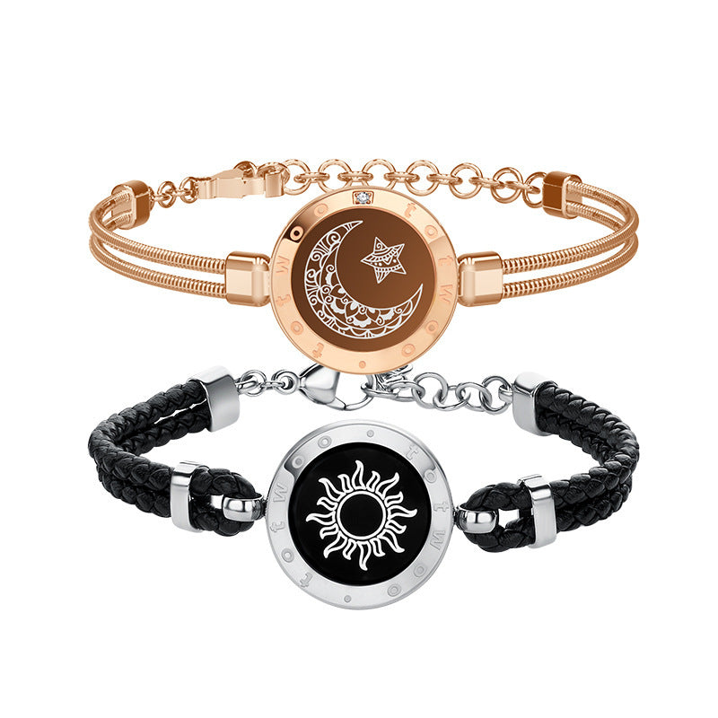 Two bracelets with celestial designs on a white background