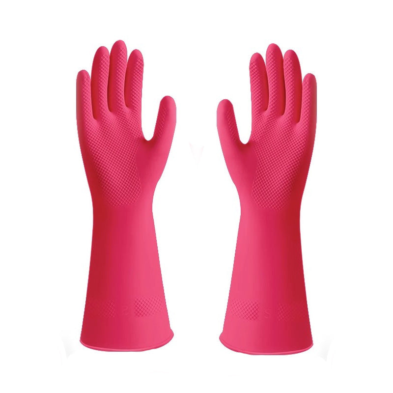 Pair of pink rubber gloves on a white background