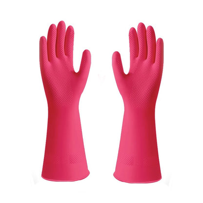 Pair of pink rubber gloves on a white background