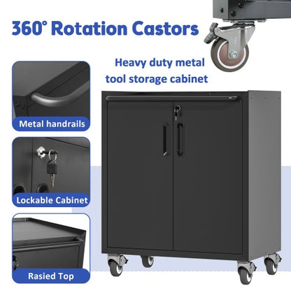 Heavy-Duty Metal Garage Storage Cabinet With Wheels - Sturdy And Durable Tool Storage Cabinet For Garage, Office, And Home Organizer Solutions