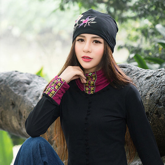 Women’s Ethnic Embroidered Knitted Baotou Cap