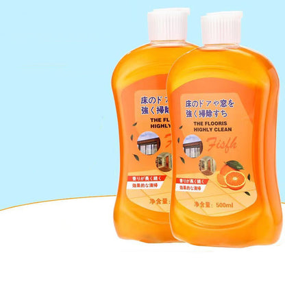 Two bottles of Fushi floor cleaning product on a light blue background