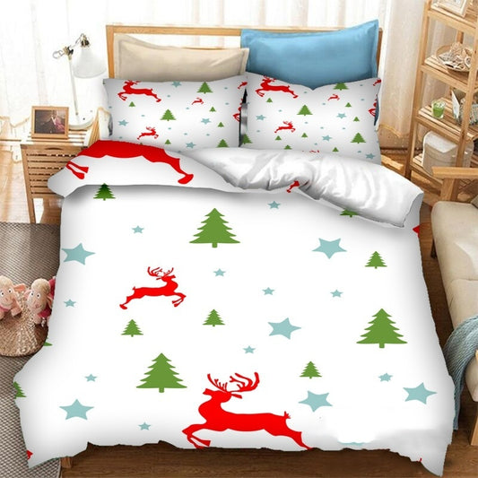 Christmas Printed Polyester Fiber Quilt Cover Pillowcase Bed Sheet