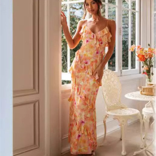 Summer Female V-neck Flounce Dress