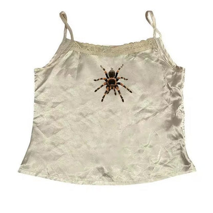 Cute Spider Print Pattern Lace Vest