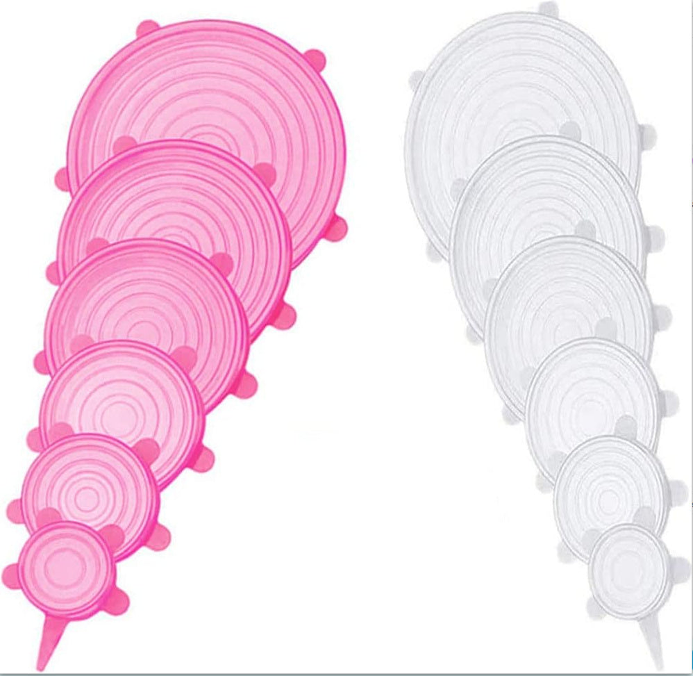 The 6-piece set of multi-functional silicone lid can be stretched to seal the fruit and vegetable lid
