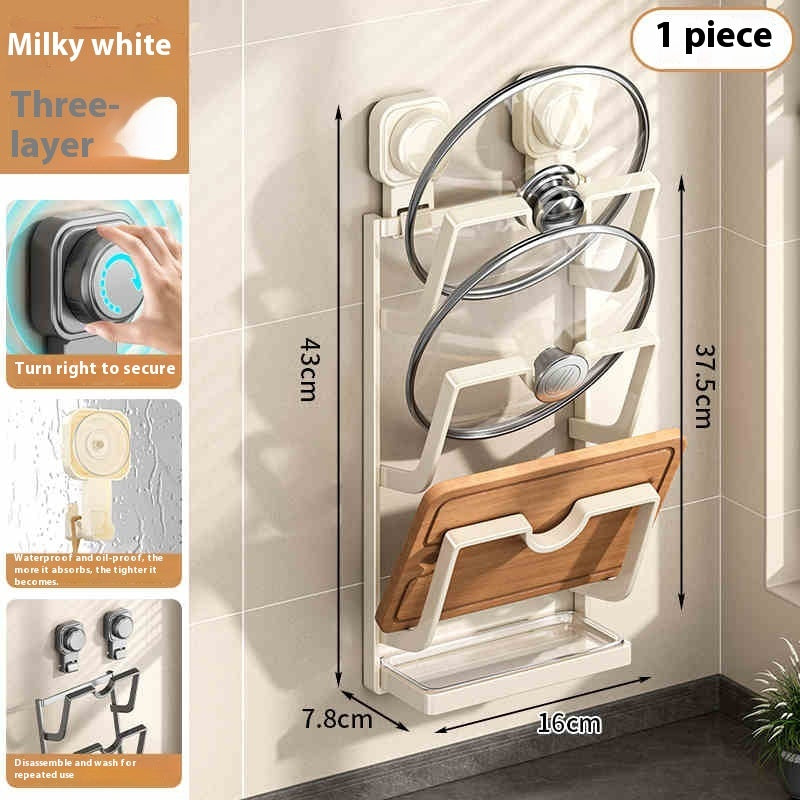 Suction Cup Pot Cover Rack - Wall-Mounted Punch-Free Kitchen Storage Rack