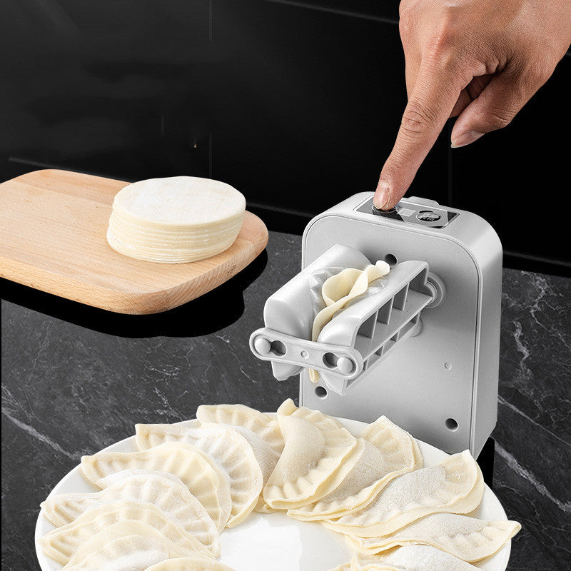Dough press making dumpling wrappers on a dark countertop