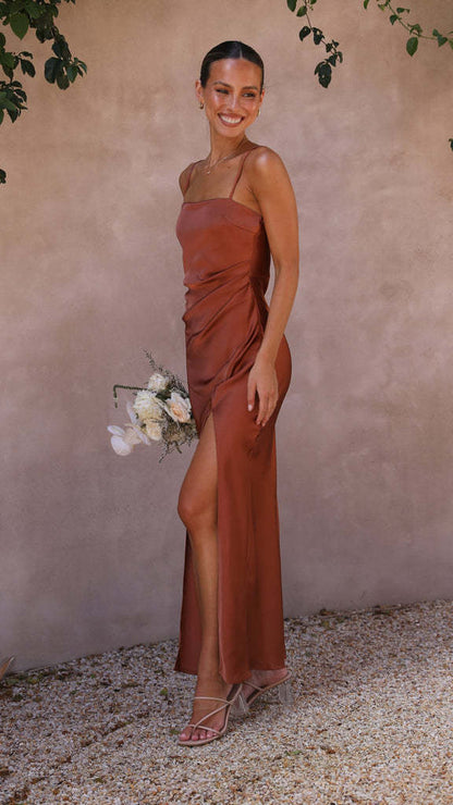 Summer Pure Color Split Dress Women