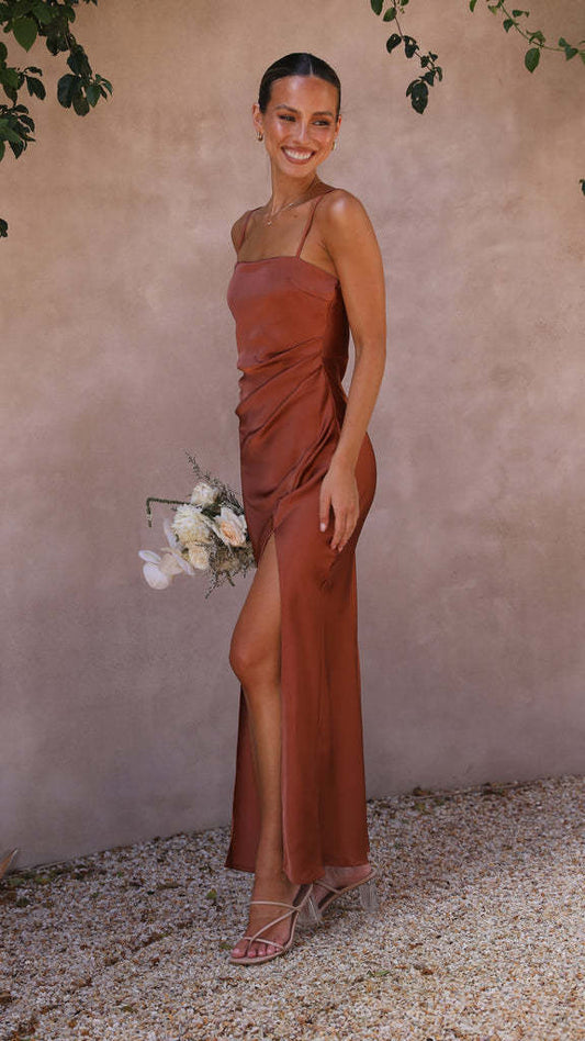 Summer Pure Color Split Dress Women