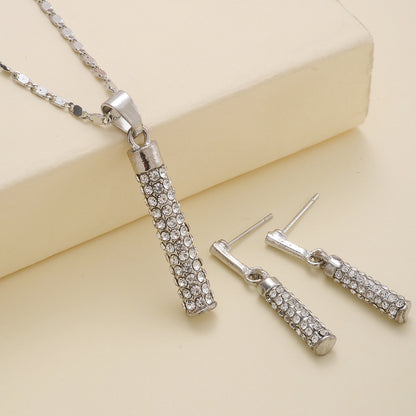 Luxury Brick Rhinestone Full Diamond Necklace Earings Set