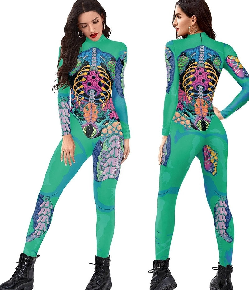 Women's Human Skeleton Digital Printing Jumpsuits for Performance