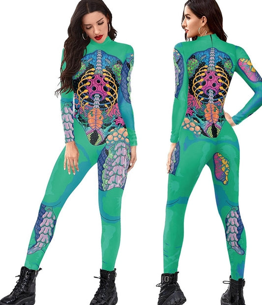 Women's Human Skeleton Digital Printing Jumpsuits for Performance