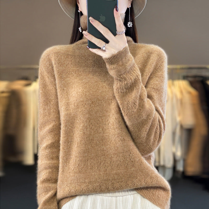 Pile Collar Front Line Ready-made Garments 100 Woolen Sweater For Women