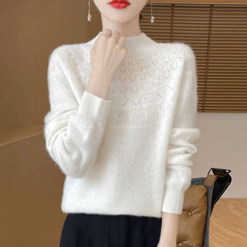 Front Line Ready-made Garments Half-collar Wool Sweater Women's Inner Wearing Hollow-out Loose Knitted Base