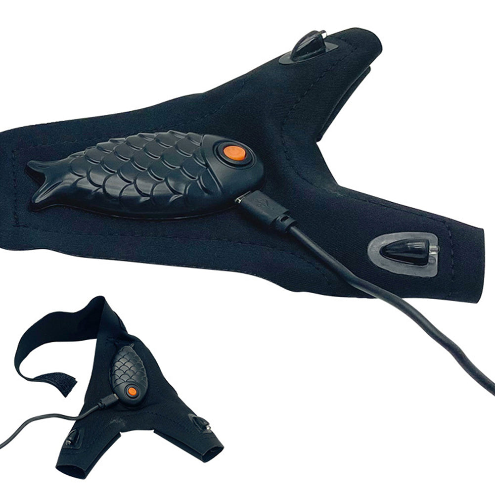 Black glove with fish-shaped design on a white background