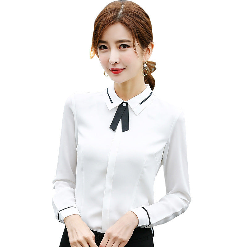Female Long-sleeved OL Professional Business Formal Wear Bow Tie Chiffon Shirt