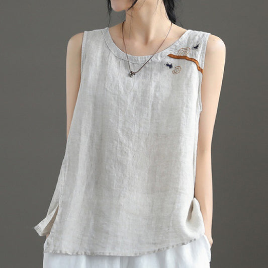 Cotton Linen Vest Female Artistic Embroidery Outer Wear Inner Wear