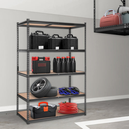 VEVOR Storage Shelving Unit, 5-Tier Adjustable, 2000 Lbs Capacity, Heavy Duty Garage Shelves Metal Organizer Utility Rack, Black, For Kitchen Pantry Basement Bathroom Laundry