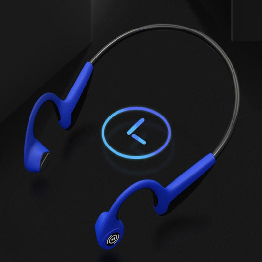 Blue wireless earbuds with a charging case on a black background