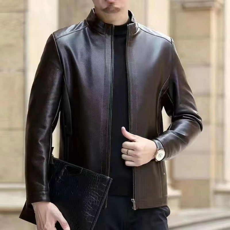 Leather Jacket for Middle-Aged Men - Fleece-Lined Casual Wear