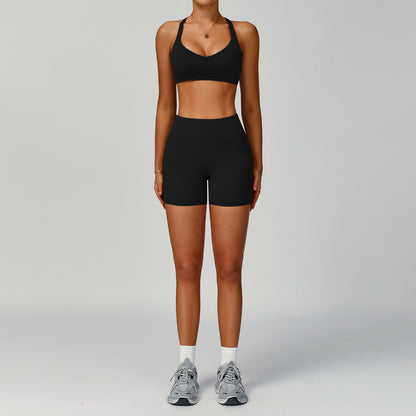 Women's Pure Color Tight Hollow-Out Beauty Back Sports Outfit