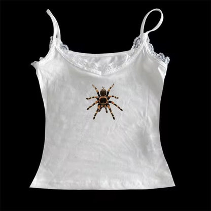 Cute Spider Print Pattern Lace Vest